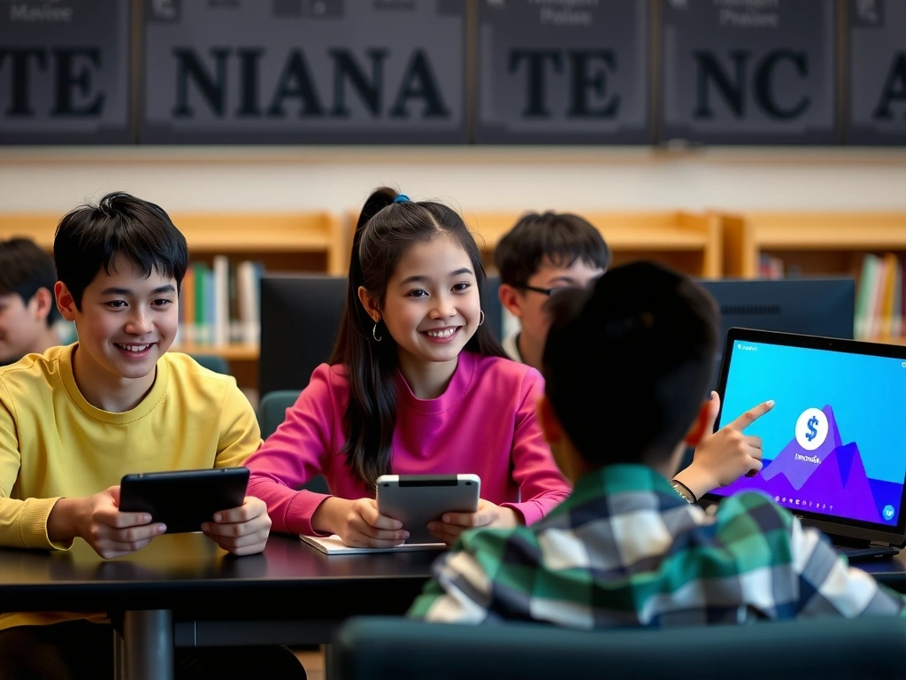 Estudiantes aprendiendo con juegos financieros